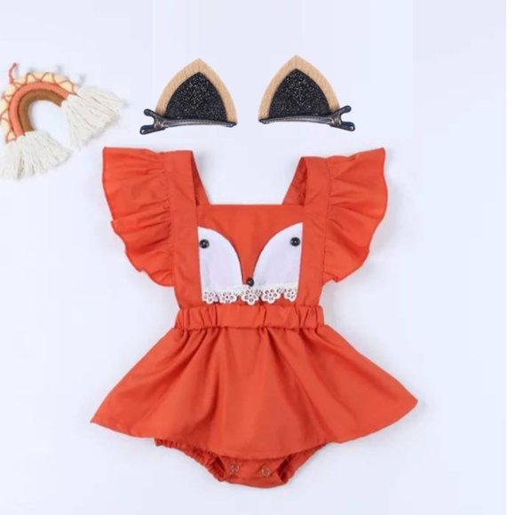 Fox Romper Thanksgiving Birthday Dress Outfit Safari Wild One Birthday Easter - Picture 1 of 9
